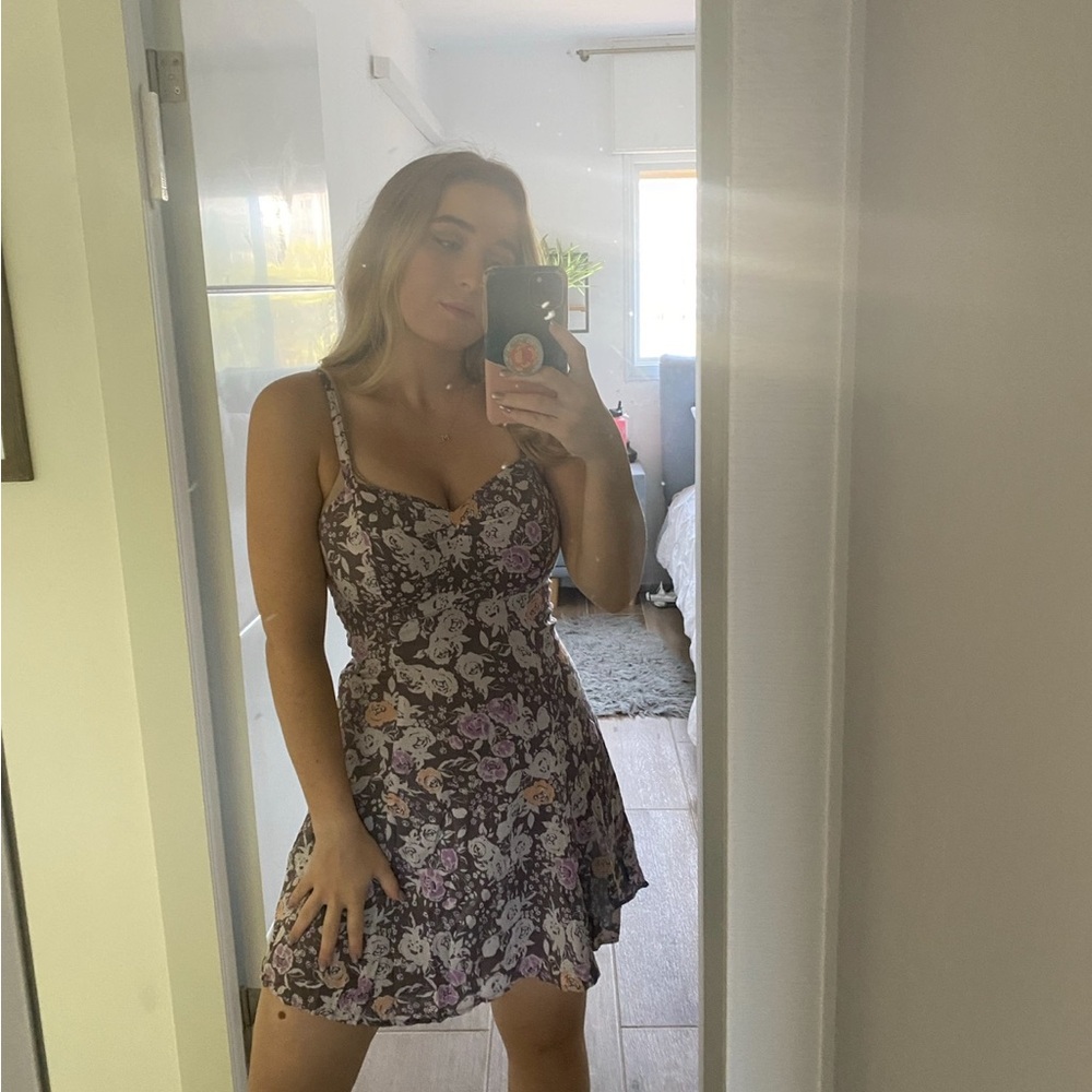 Vintage Free People Purple Floral Mini Dress with Twisted Back Detail